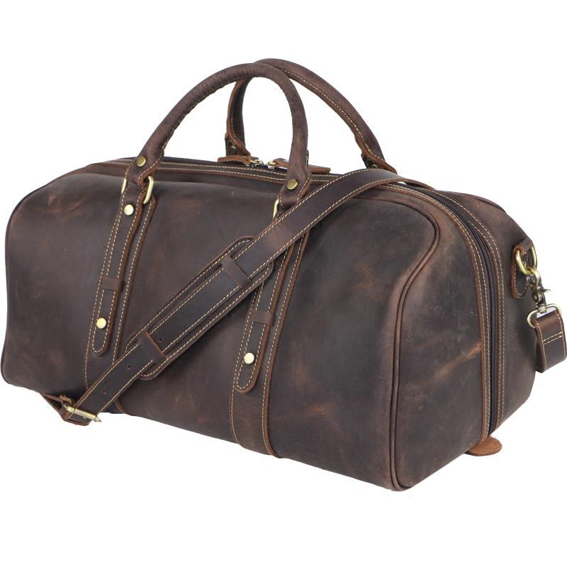 Dark Brown Leather Mens Casual Large Travel Bag 16" Shoulder Weekender Bag Duffle Bag For Men