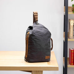 Canvas Leather Mens White Chest Bag One Shoulder Backpack Green Sling Bag for Men - imessengerbags