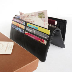 Cool Black Mens Leather Bifold Long Wallet Phone Soft Leather Long Wallet for Men