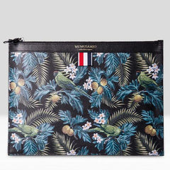 Handmade Leather Mens Clutch Birds Cool Slim Wallet Zipper Clutch Wristlet Wallet for Men
