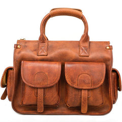 Vintage Light Brown Mens Leather Briefcase Work Handbag Brown 13'' Computer Briefcase For Men - imessengerbags