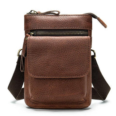 Cool Brown Leather Men's Belt Pouch Cell Phone Holster Small Belt Bag Mini Messenger Bag Side Bag For Men - imessengerbags