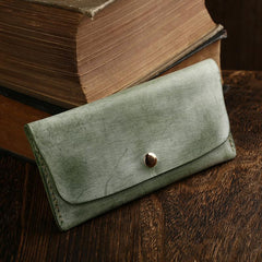 Handmade Mens Leather Blue Envelope Bag Long Wallet Phone Bag Green Clutch for Men - imessengerbags