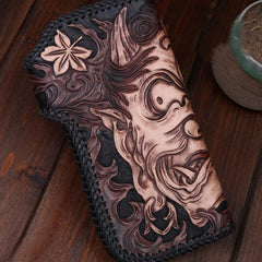 Handmade Leather Mens Cool Black Buddha Chain Wallet Biker Trucker Wallet with Chain - imessengerbags