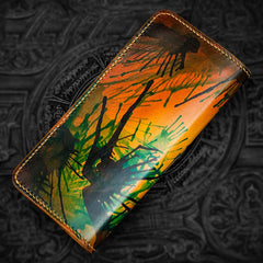 Handmade Leather Men Tooled Skull Cool Leather Wallet Long Phone Wallets for Men - imessengerbags