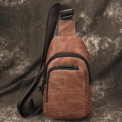 Casual Brown Sling Bag LEATHER MENS Sling Pack One Shoulder BackPack FOR MEN