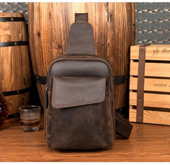 Cool Dark Brown Leather Mens Sling Bag Crossbody Pack One Shoulder Pack Brown Chest Bag for men - imessengerbags