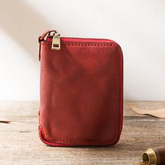 Black Leather Mens Small Card Wallet Front Pocket Wallet Brown Zipper Coin billfold Wallet For Men - imessengerbags