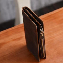 Handmade Leather Mens Cool Long Leather Wallet Cards Clutch Wallet for Men