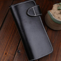 Handmade Leather Mens Cool Black Chain Wallet Biker Trucker Wallet with Chain
