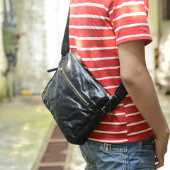 Handmade Black Wrinkled Leather Men Postman Bag Coffee Cool Courier Bag Messenger Bag One Shoulder Backpack For Men - imessengerbags