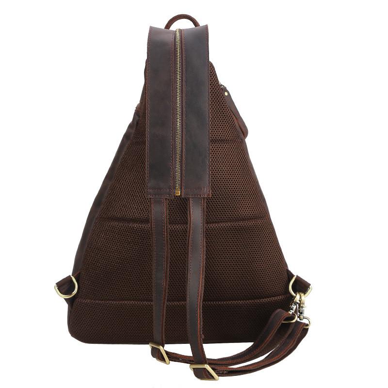 Mens Leather Sling Bag Crossbody Chest Bag Shoulder Bag Backpack Hiking  Travel