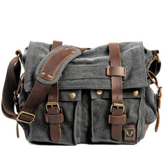 Cool Canvas Leather Mens Waterproof Black Side Bag Courier Bag Blue Messenger Bag for Men - imessengerbags