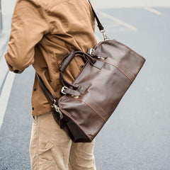 Black Leather Mens Casual Large Travel Bags Shoulder Weekender Bags Brown Duffle Bag For Men - imessengerbags