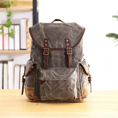 Waxed Canvas Leather Mens Army Green 15‘’ Large Backpack Travel Backpack College Backpack for Men - imessengerbags