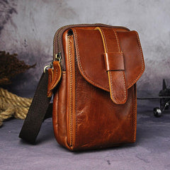 Fashion Leather Men's Belt Pouch Cell Phone Holsters Brown Mini Side Bag For Men - imessengerbags