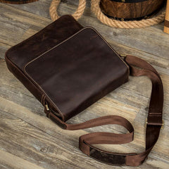 Dark Brown Cool Leather 10 inches Small Vertical Side Bags Messenger Bags Courier Bag for Men - imessengerbags