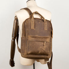 Cool Brown Mens Leather 15-inch Work Backpack Handbag Travel Backpack Computer Backpack for Men