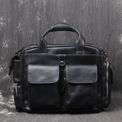 Black Oiled Leather Men's Professional Briefcase 13‘’ Laptop Handbag Business Bag For Men - imessengerbags