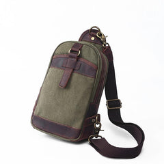 Canvas Leather Mens Sling Bag Green Chest Bag One Shoulder Backpack for Men