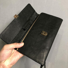 Genuine Leather Mens Clutch Cool Slim Wallet Passport Travel Clutch Wristlet Wallet for Men - imessengerbags