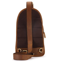 Vintage Brown Leather Men's Sling Bag Chest Bag 8-inches One shoulder Backpack For Men