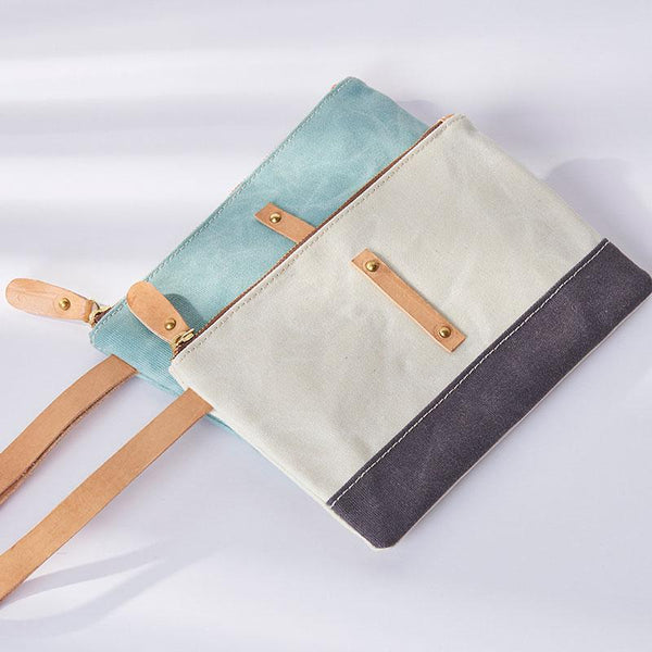 Slim Canvas Leather Mens Clutch Bag Zipper Wristlet Bag Purse for Men Women - imessengerbags