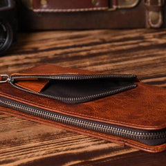 Handmade Leather Mens Cool Long Leather Wallet Zipper Phone Clutch Wallet for Men - imessengerbags