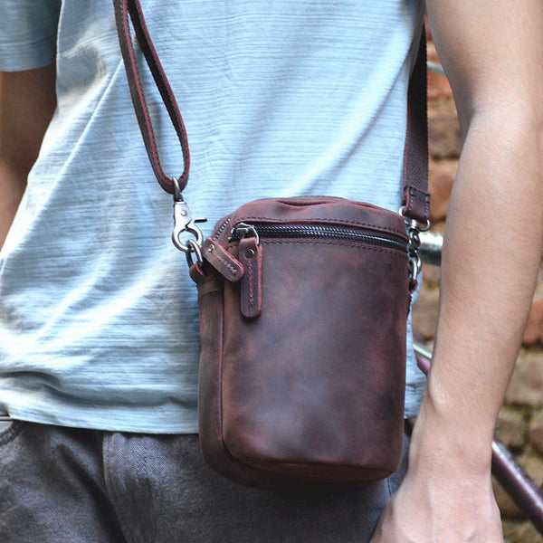 Leather Men's Brown Small Shoulder Bag Mini Side Bag Phone Messenger Bag For Men - imessengerbags