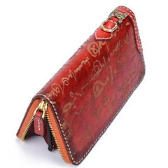 Handmade Leather Mens Chinese Handwriting Chain Biker Wallet Cool Leather Wallet Long Phone Wallets for Men