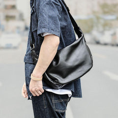 Black Leather Mens Saddle Courier Bag Messenger Bag Black Postman Bag For Men - imessengerbags