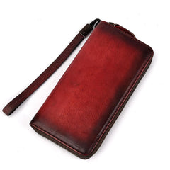 Handmade Leather Men's Zipper Long Wallet Clutch Wallet Wristlet Wallet For Men - imessengerbags