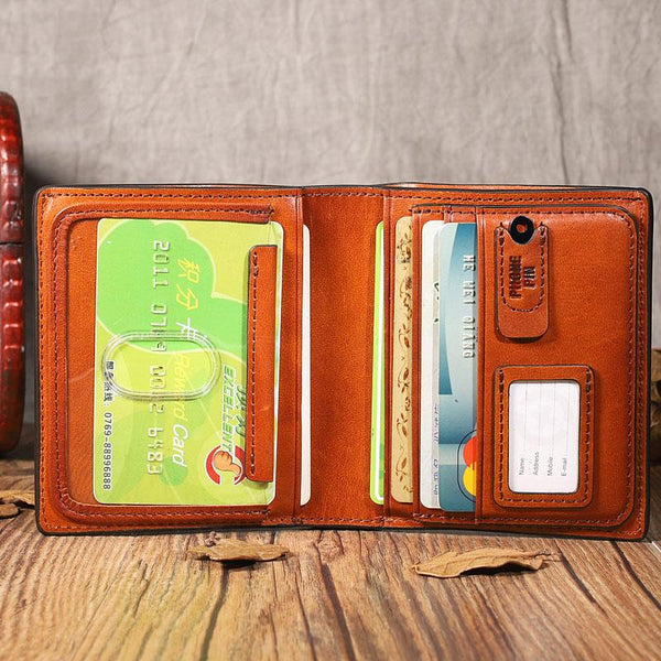 Brown Leather Mens Cool billfold Leather Wallet Men Small Bifold Wallets for Men