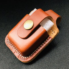 Light Brown Handmade Leather Mens Black Zippo Lighter Holder Lighter Case For Men