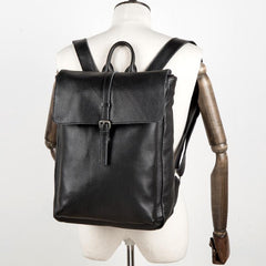 Black Fashion Mens Leather 15-inch Computer Backpacks Cool Satchel Backpacks School Backpacks for men - imessengerbags