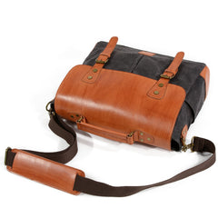 Waxed Canvas Leather Mens Retro 14'' Handbag Messenger Bag Computer Bag For Men