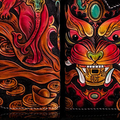 Handmade Leather Monster Mens Chain Biker Wallet Cool Leather Wallet Long Phone Wallets for Men