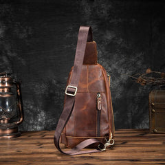 Badass Brown Leather Men's Sling Bag Chest Bag Vintage 8-inches One shoulder Backpack For Men - imessengerbags