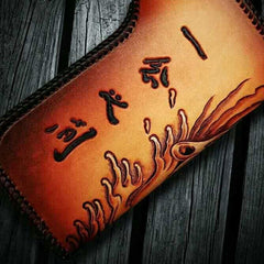 Handmade Leather Tooled Buddha&Demon Mens Chain Biker Wallet Cool Leather Wallet With Chain Wallets for Men - imessengerbags