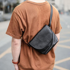 Black Cool Leather Mens Small Postman Bag Messenger Bag Black Courier Bag For Men - imessengerbags
