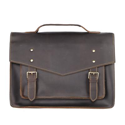 Vintage Brown Mens Leather Briefcase Work Handbag Black 14'' Computer Briefcases For Men - imessengerbags