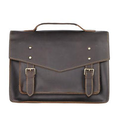 Vintage Brown Mens Leather Briefcase Work Handbag Black 14'' Computer Briefcases For Men - imessengerbags