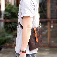 Dark Coffee Leather Mens Small Vertical Courier Bag Messenger Bags Black Small Postman Bag For Men - imessengerbags