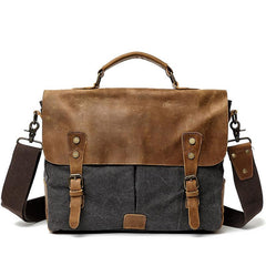 Waxed Canvas Leather Mens Casual Briefcase Computer Bag 14'' Messenger Bag For Men