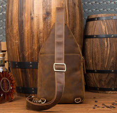 Casual Brown Leather Mens Sling Pack Sling Bags Chest Bag One Shoulder Backpack for Men