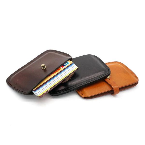 Handmade Leather Mens Card Wallet Front Pocket Wallets Small Wallets for Men - imessengerbags