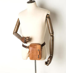 Cool Brown Leather Waist Bag Belt Pouch Small Side Bag Messenger Bag Courier Bags for Men