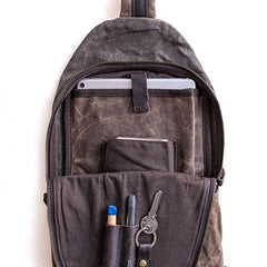 Canvas Leather Mens Cool Chest Bag Sling Bag Crossbody Bag Travel Bag Hiking Bag for men - imessengerbags