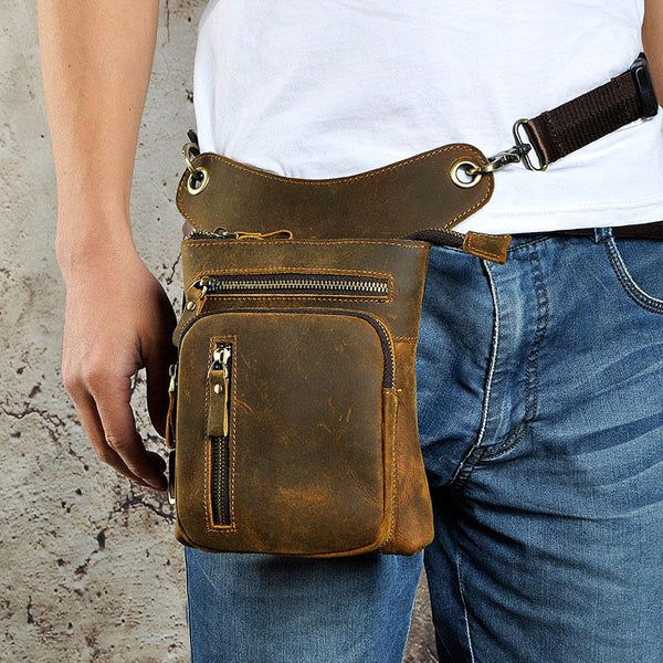 Cool Leather Mens Drop Leg Bag Belt Pouch Waist Bag Shoulder Bag for Men