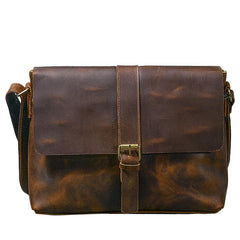 Vintage Leather Mens 13‘’ Brown Side Bag Messenger Bag Courier Bag For Men - imessengerbags
